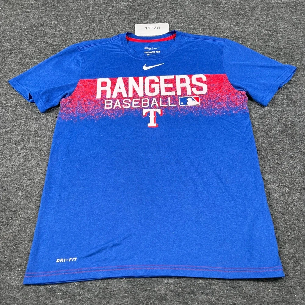 Nike Dri Fit Texas Rangers Baseball T Shirt Mens Medium Royal Blue Athletic Cut